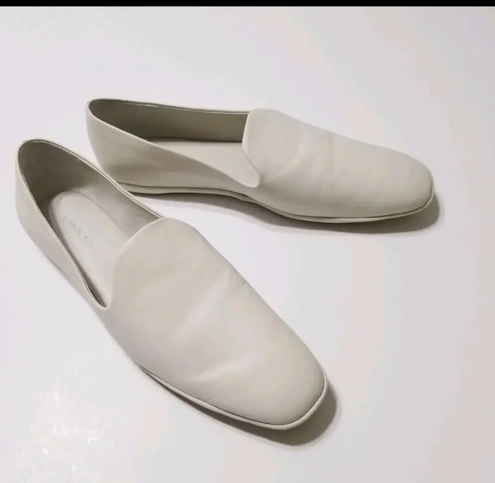Vince Camuto Paz Leather Flat Slip-On Loafer in Off White Women's Size 6.5